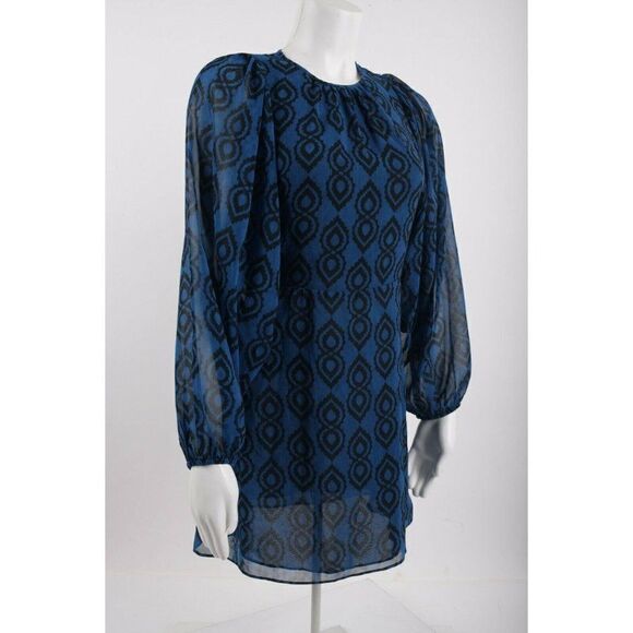 Zara Womans Mini Sadie Dress Printed S Blue Black Balloon Sleeve 2183/261 NWT - Picture 4 of 7